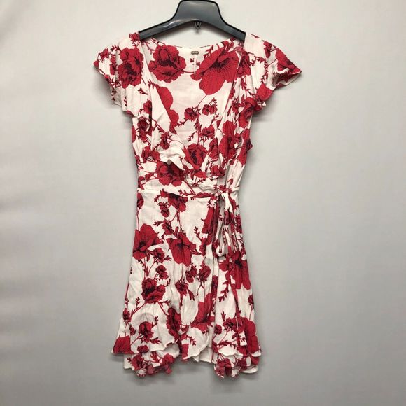 Free People Women Floral Print Ruffled Wrap Dress Size Small B234 -16 - Picture 1 of 12
